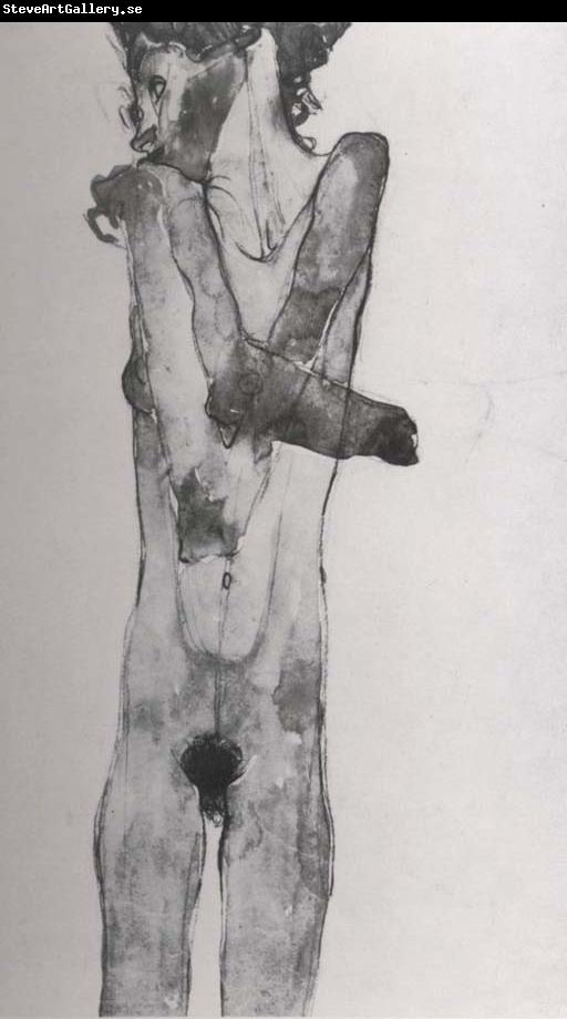 Egon Schiele Standing female nude with crossed arms